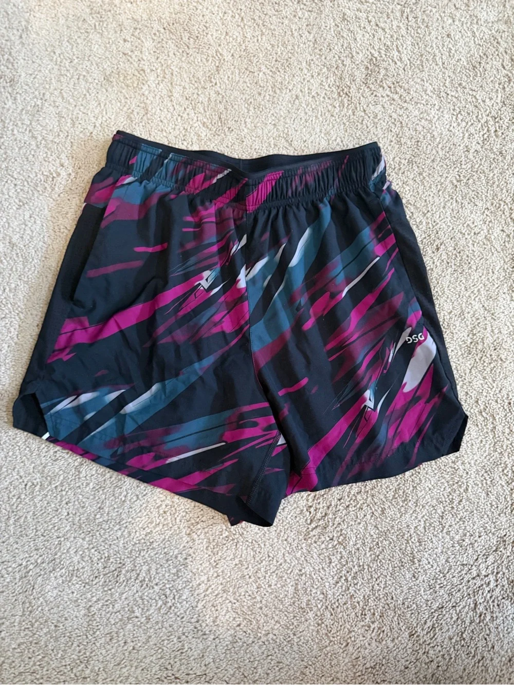 DSG Abstract Print Athletic Running Shorts Black Pink Blue S